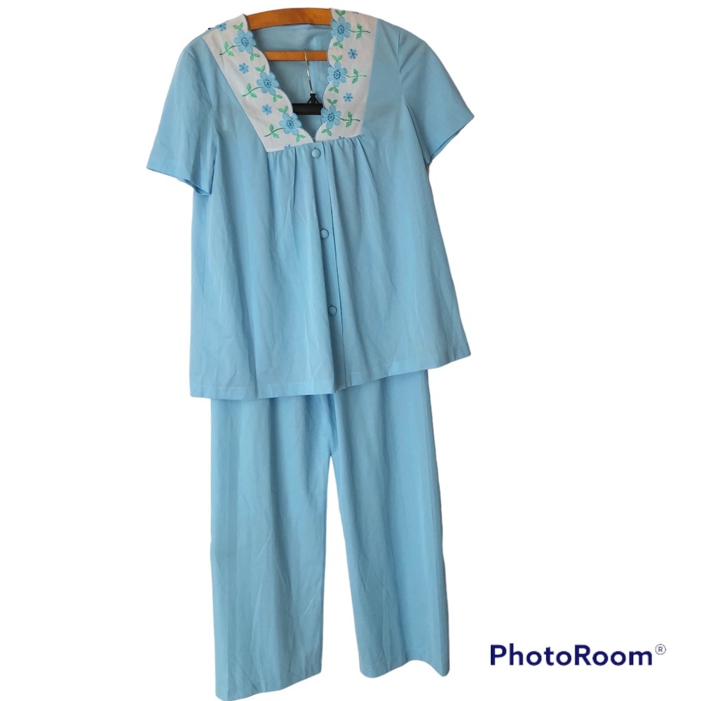Vintage Ladies Goddard Artemis Blue 2pc Pajama Set Small